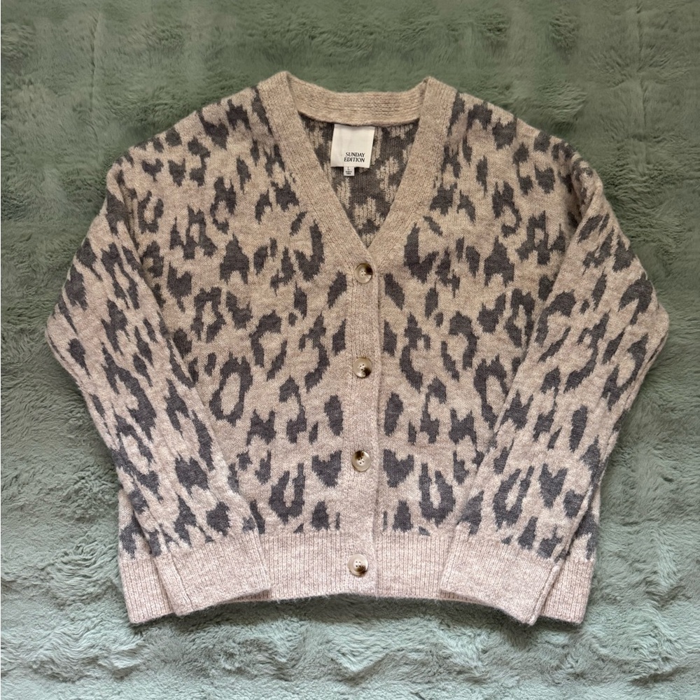 NWOT Sunday Edition Leopard Print Button-Up Cardigan Sweater